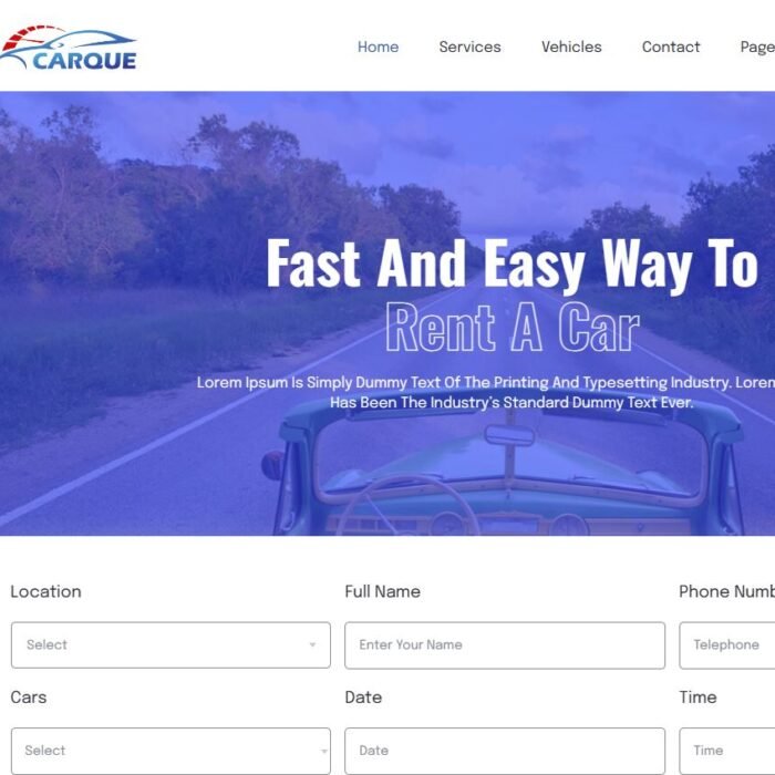 CarQue – Template Kit Elementor pour la location de voitures et les services automobiles